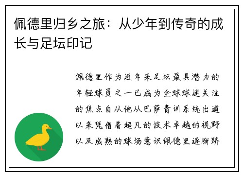 佩德里归乡之旅：从少年到传奇的成长与足坛印记